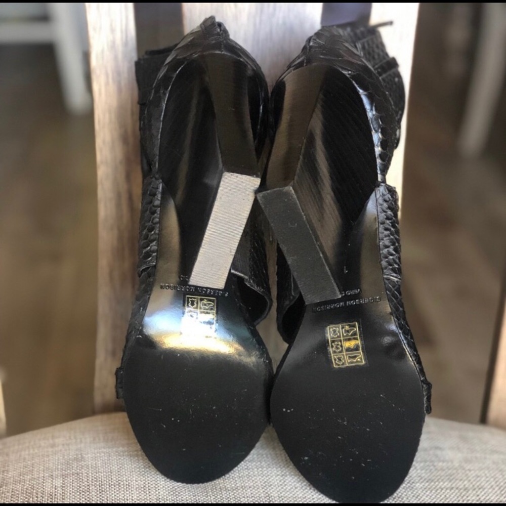 Sigerson Morrison Matte Snake Black Heeled Sandals - Picture 5 of 6